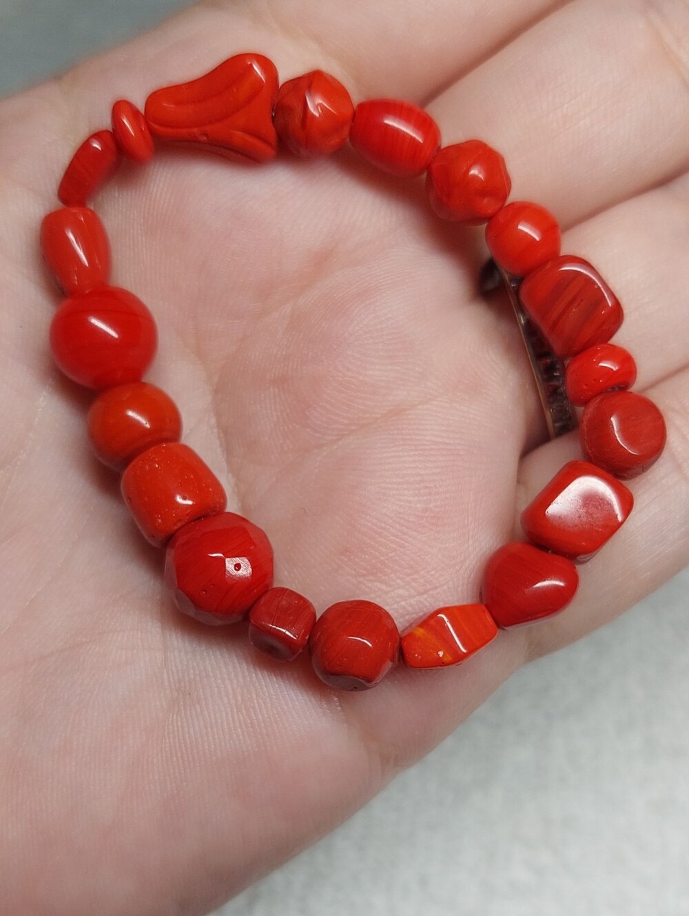 Handmade Red Glass Bead Stretch Bracelet - Women Jewelry